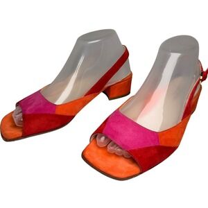Taryn Rose Suede Colorblock Slingback Sandals Pink Red Orange Made in Italy 38